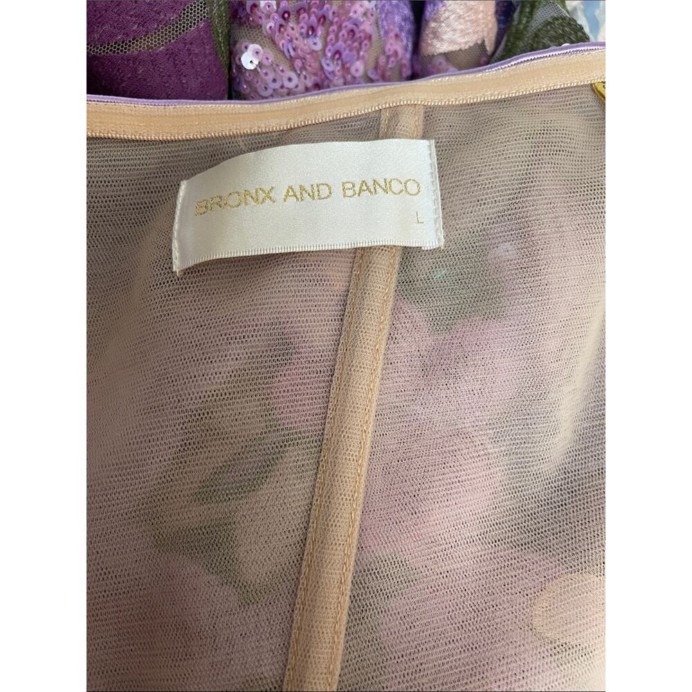 BRONX AND BANCO Dahlia Floral Appliqué Strapless Lilac Maxi Dress Size Large - Picture 6 of 7